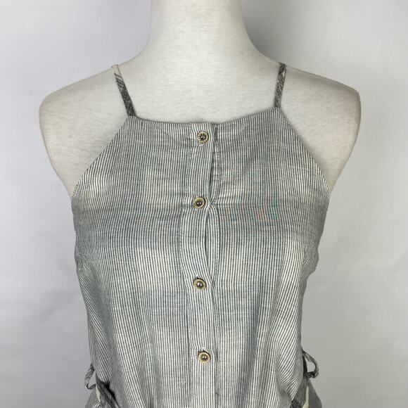 Nectar Clothing | Gray & White Stripe Plaid Belted A-line Summer Dress - Picture 2 of 7